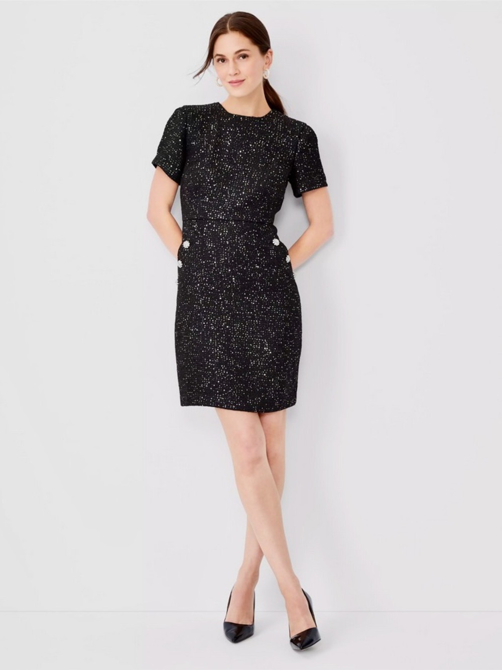 Ann Taylor - Sparkle Button Trim Sequin Tweed Dress - BNWT!